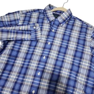 Ralph Lauren Men's Plaid Long Sleeve‎ Blue Button-down Size Large